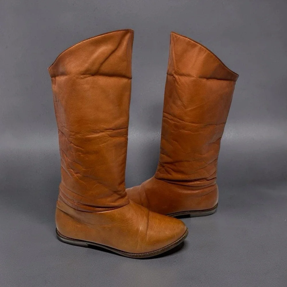 Vintage 70s Thom McAn Womens Tall Brown Leather Campus Slouch Boots US 8.5